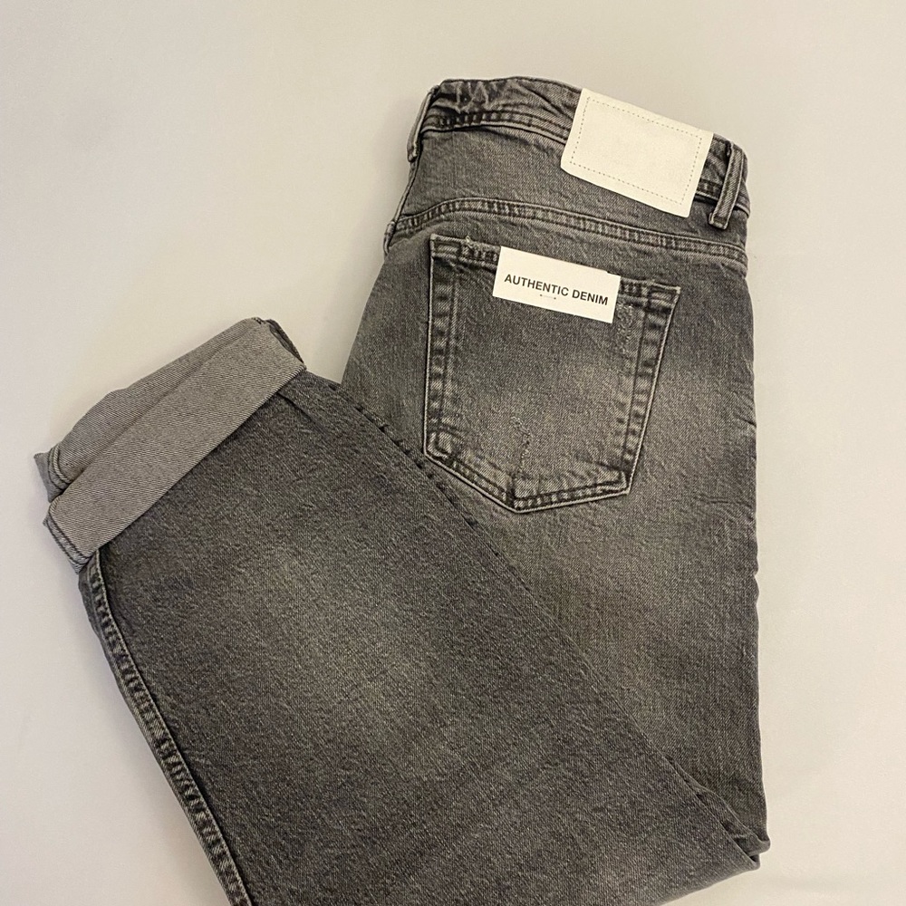 Brand New Mens Authentic Zara distressed slim denim Jeans acid gray ripped 32